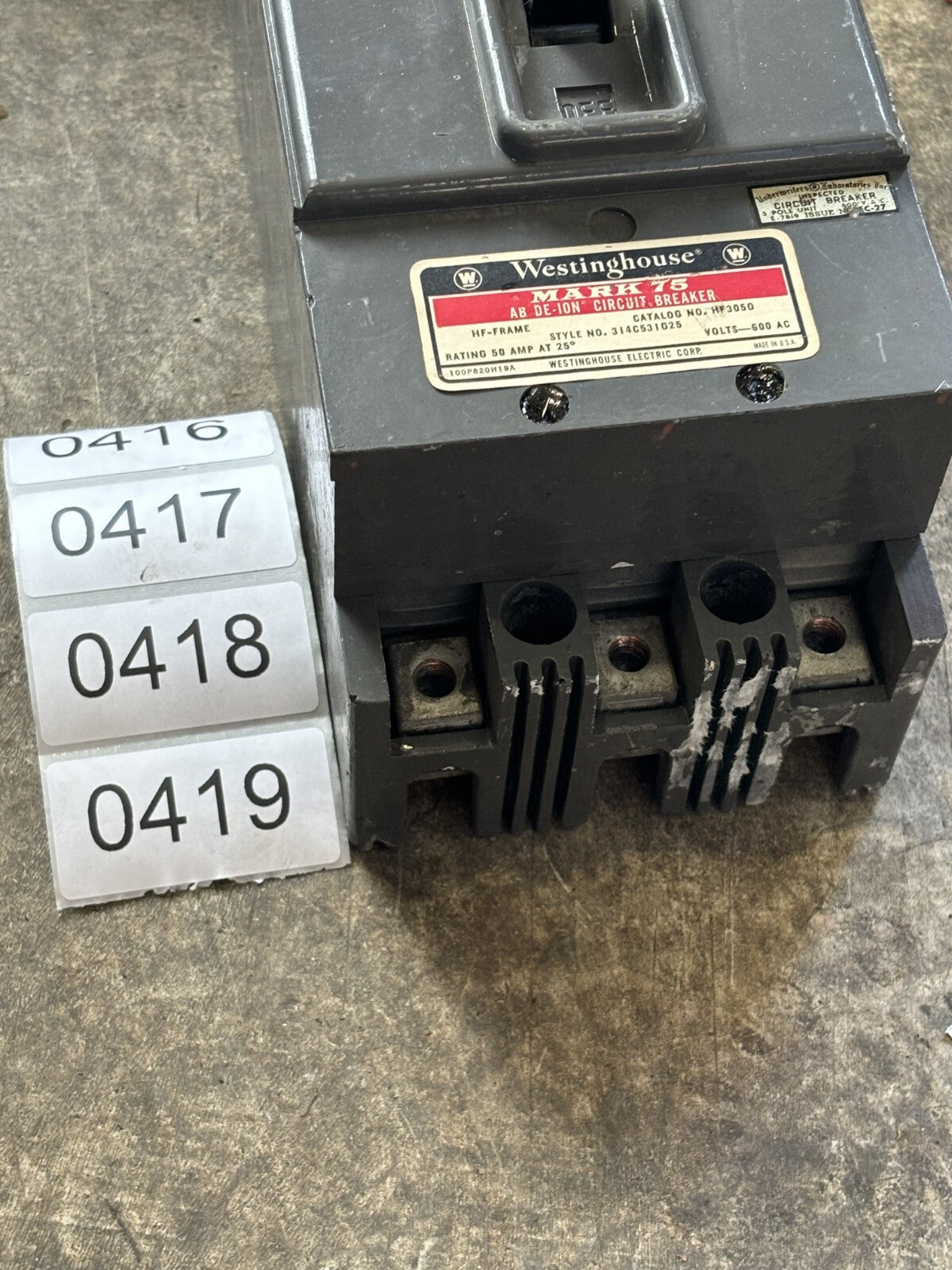 Westinghouse HF3050 Circuit Breaker 50 Amp 3 Pole 600 Vac2