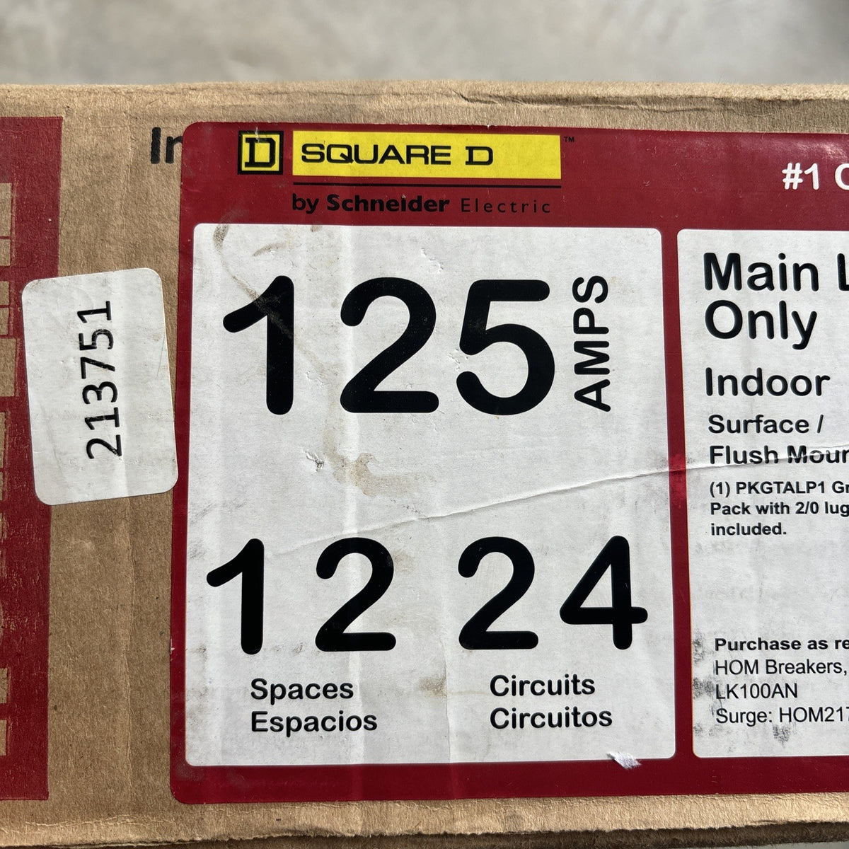 Square D HOM1224L125PGC Load Center 125A MLO 120/208V 1PH 3W  E2796 NEW2