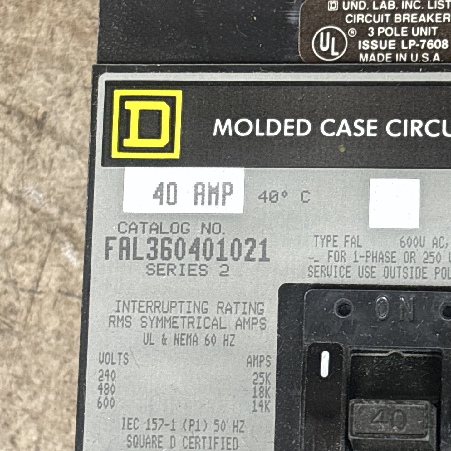 Square D FAL360401021 Interruttore circuito industriale 40 Amp 3 poli2
