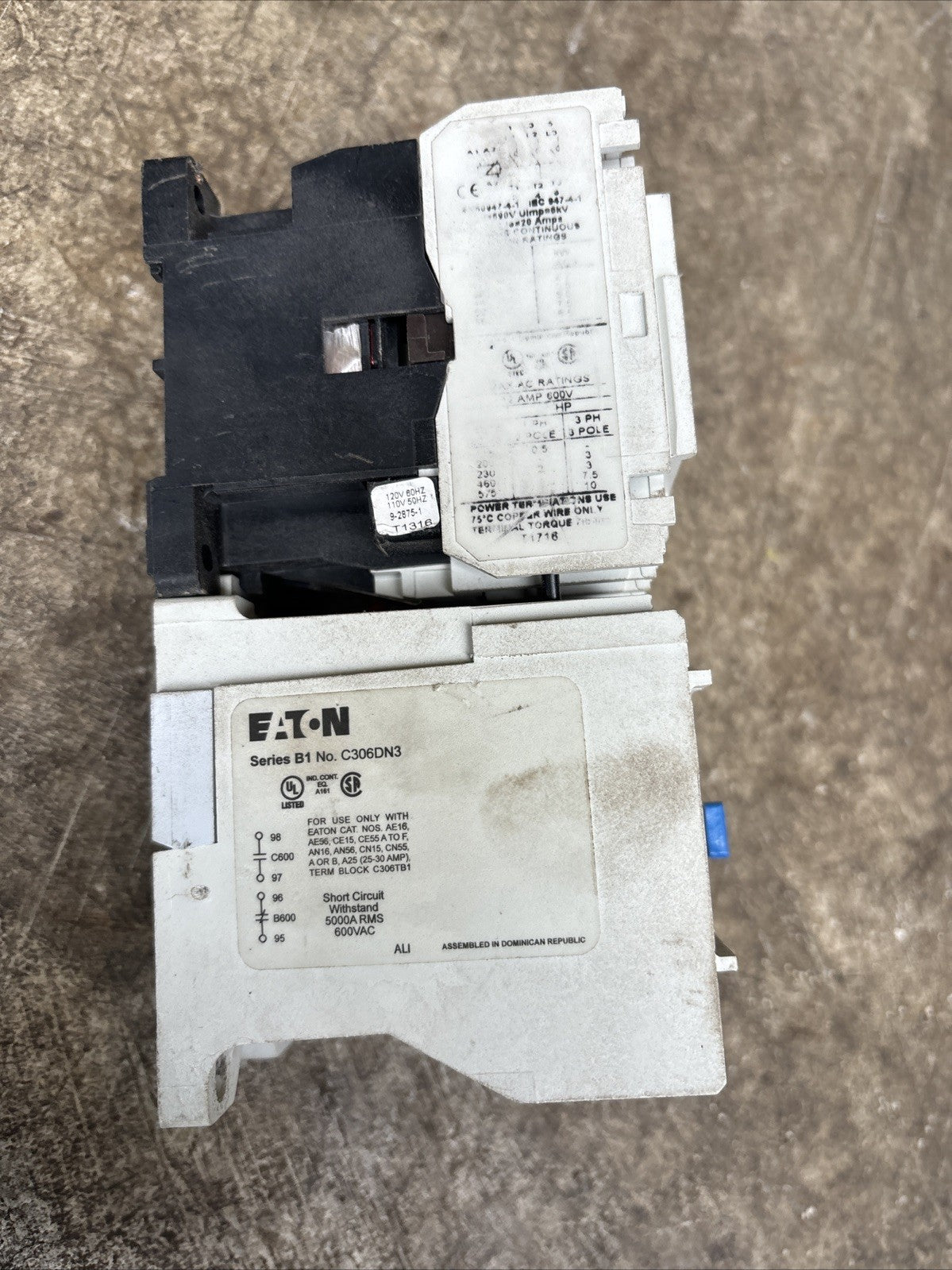 EATON AE16CN0 OVERLOAD PROTECTION RELAY W/ C306DN3 And C320KGS12
