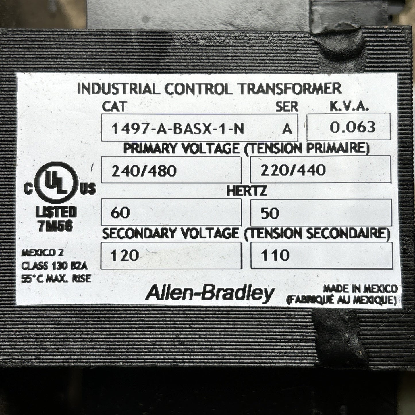 AB Allen-Bradley 1497-B-BASX-0-N Ser. A 0.080Kva INDUSTRIAL CONTROL TRANSFORMER1
