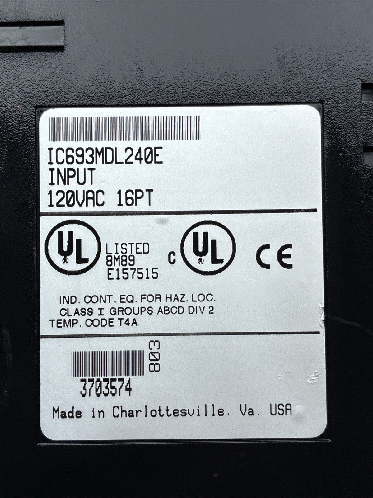 GE FANUC IC693MDL240E INPUT 120 VAC 16 PT  USED1