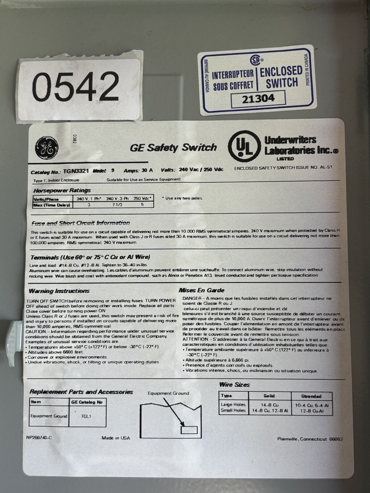 General Electric TGN3321 General Duty Safety Switch 30 Amp 240 Vac2