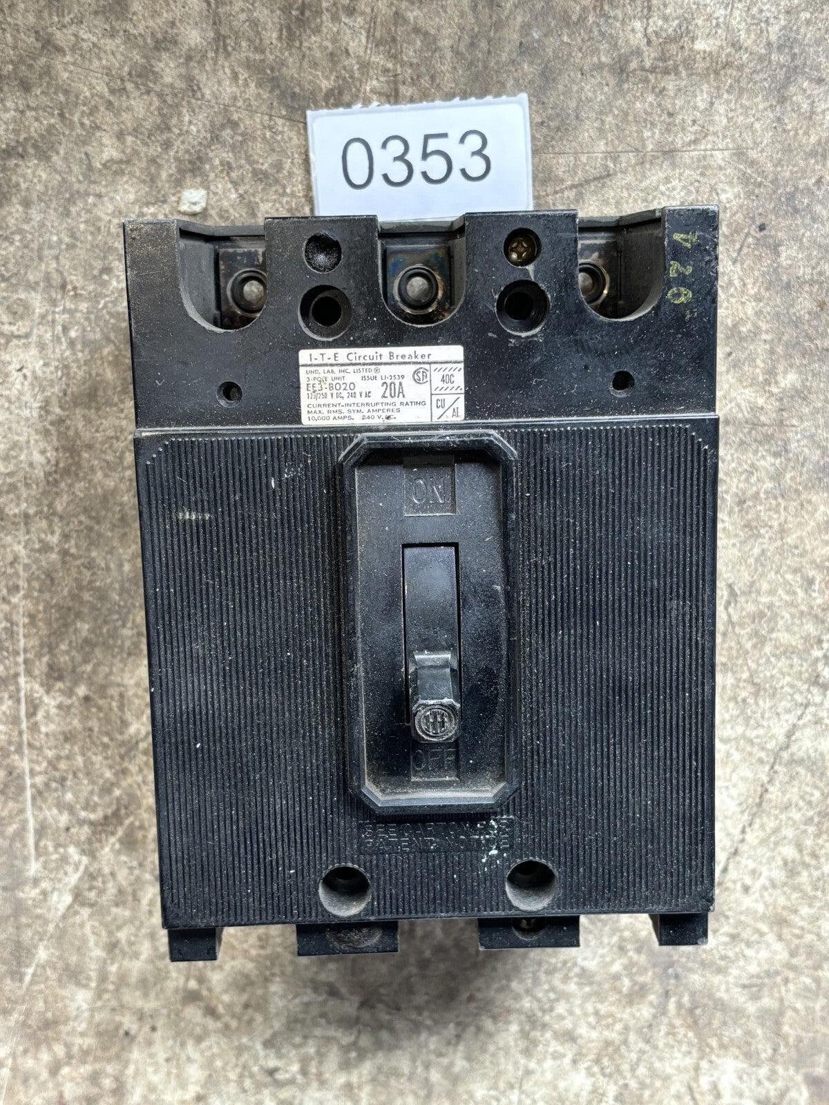 ITE EF3 B020 Circuit Breaker 20 Amp 3 Pole 240 Vac0