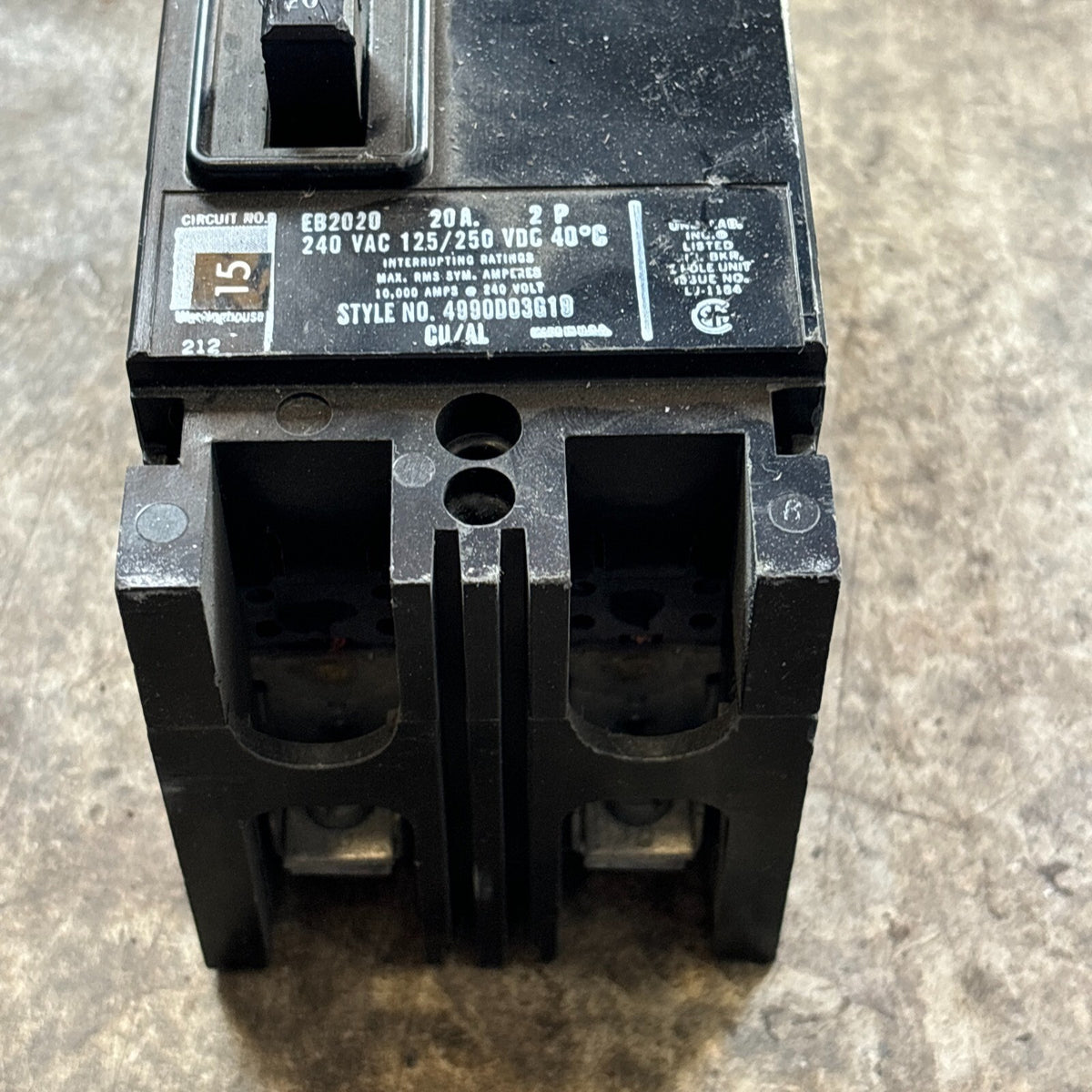 Westinghouse EB2020 Circuit Breaker 20 Amp 2 Pole 240 Vac2