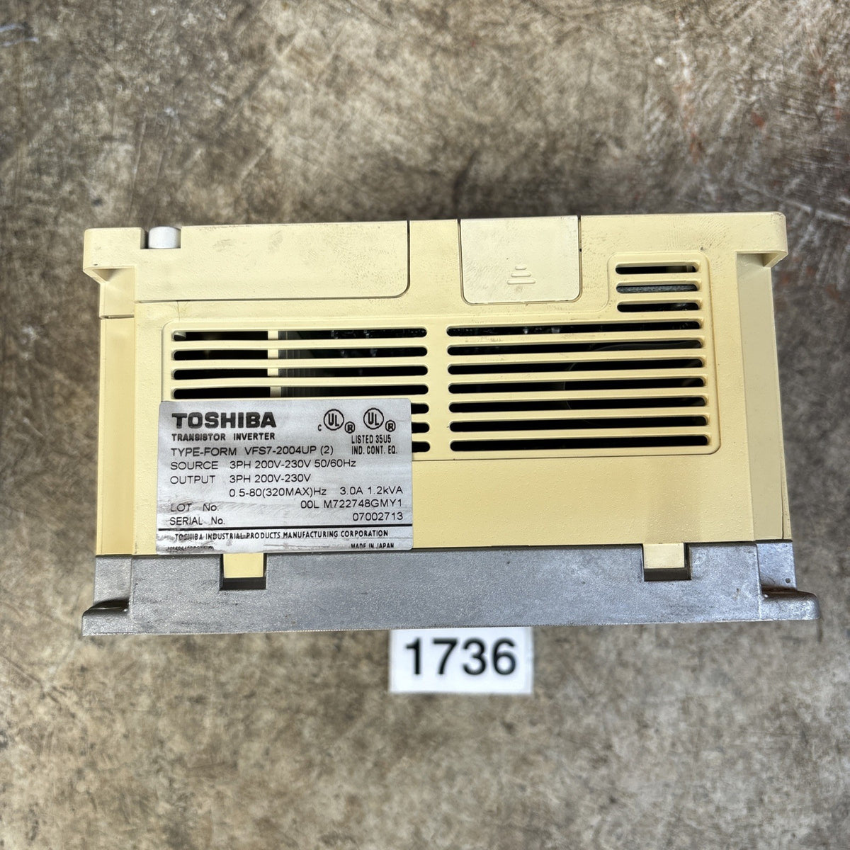 Toshiba VFS7 2004UP Transistor Invertor 3 Phase 3 Amp 200 230 Volts Works Read4