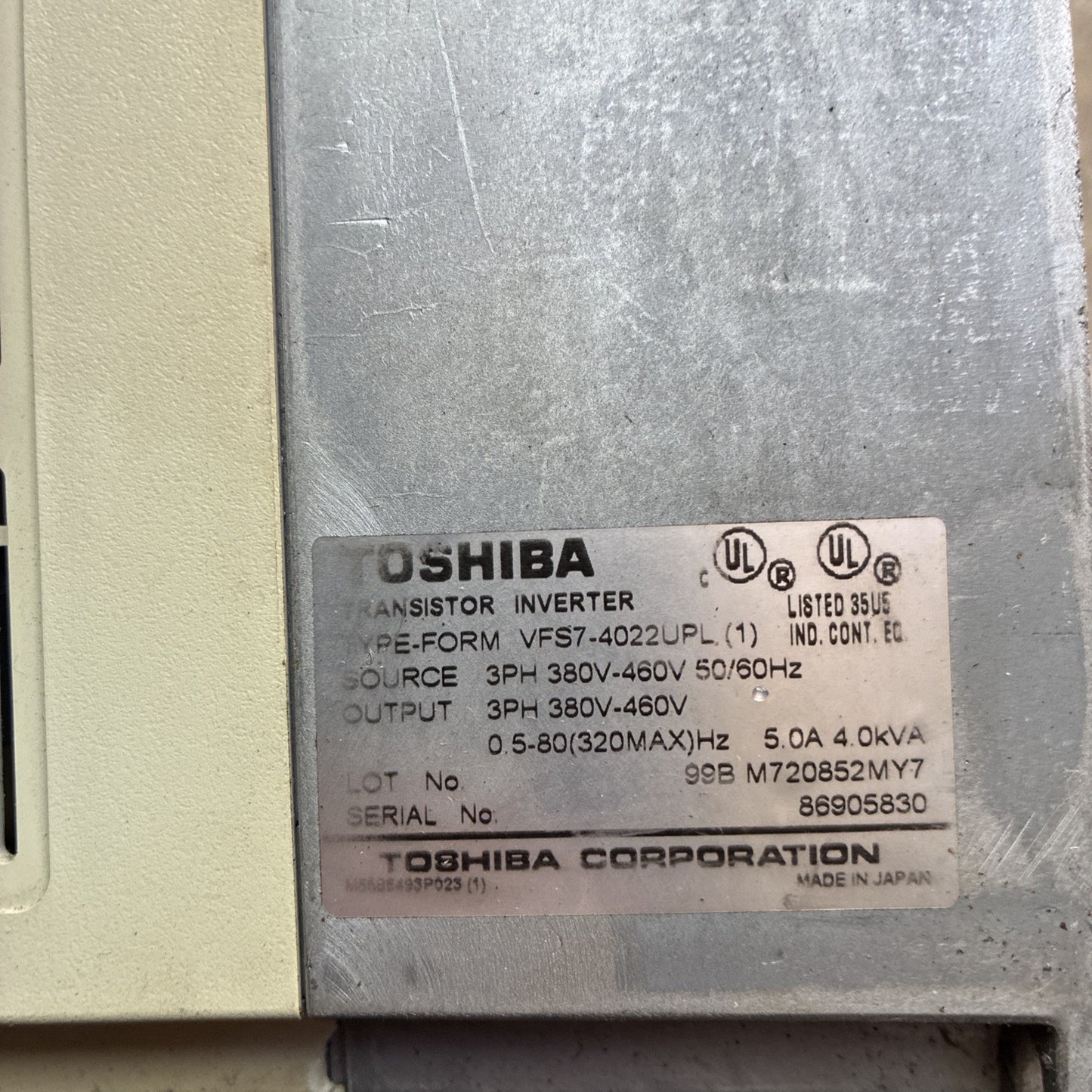 TOSHIBA VFS7 4022UPL / VFS74022UPL Transistor Inverter (USED, GOOD)3