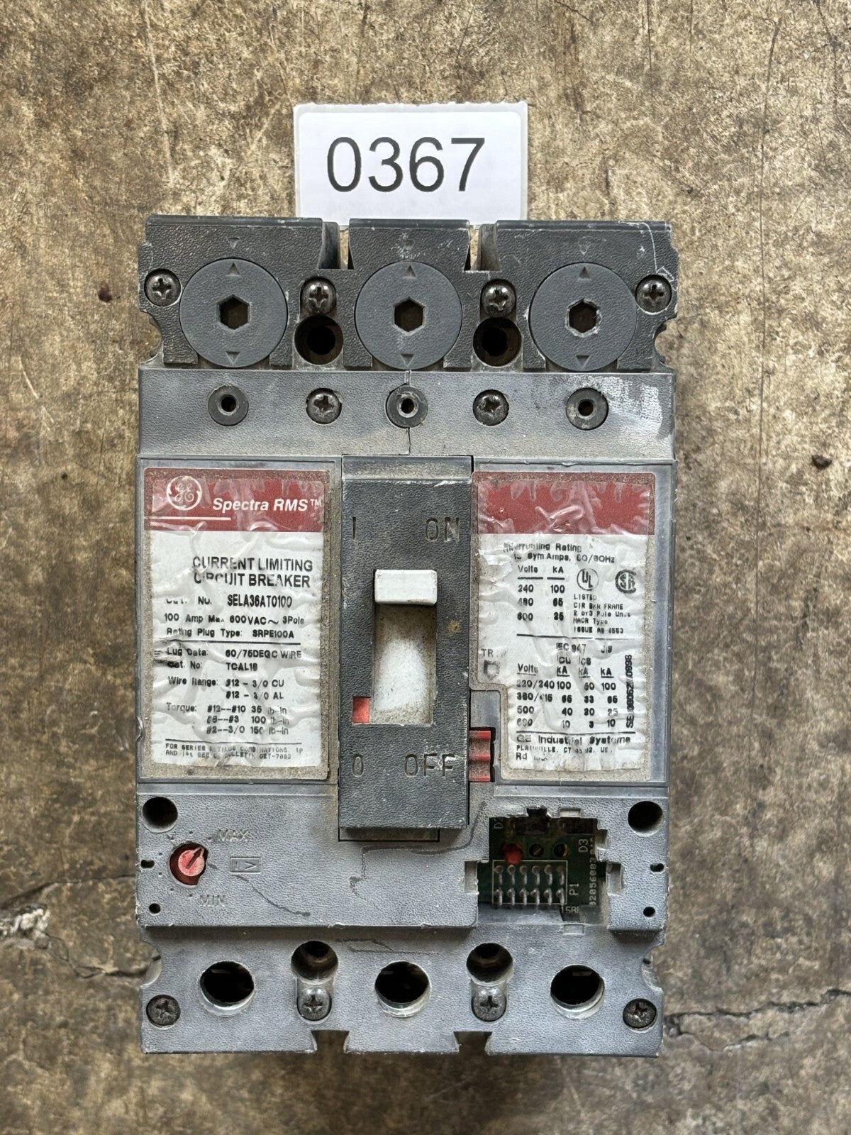General Electric SELA36AT0100 Circuit Breaker 100 Amp 3 Pole 600 Vac0