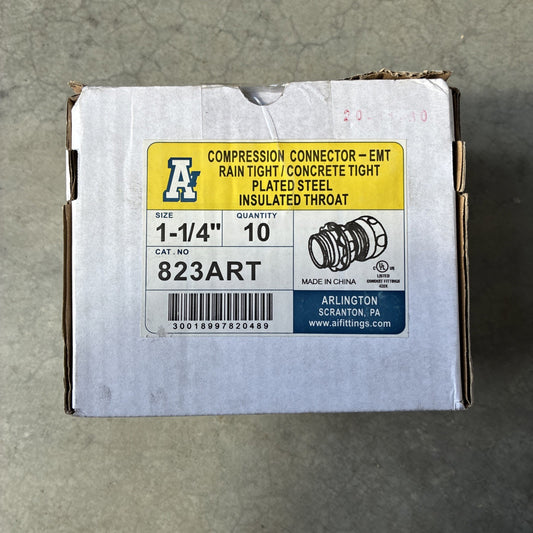 10 Arlington 823ART, 1 1/4, Steel, Rain Tight, Compression, EMT Conduit Coupling0