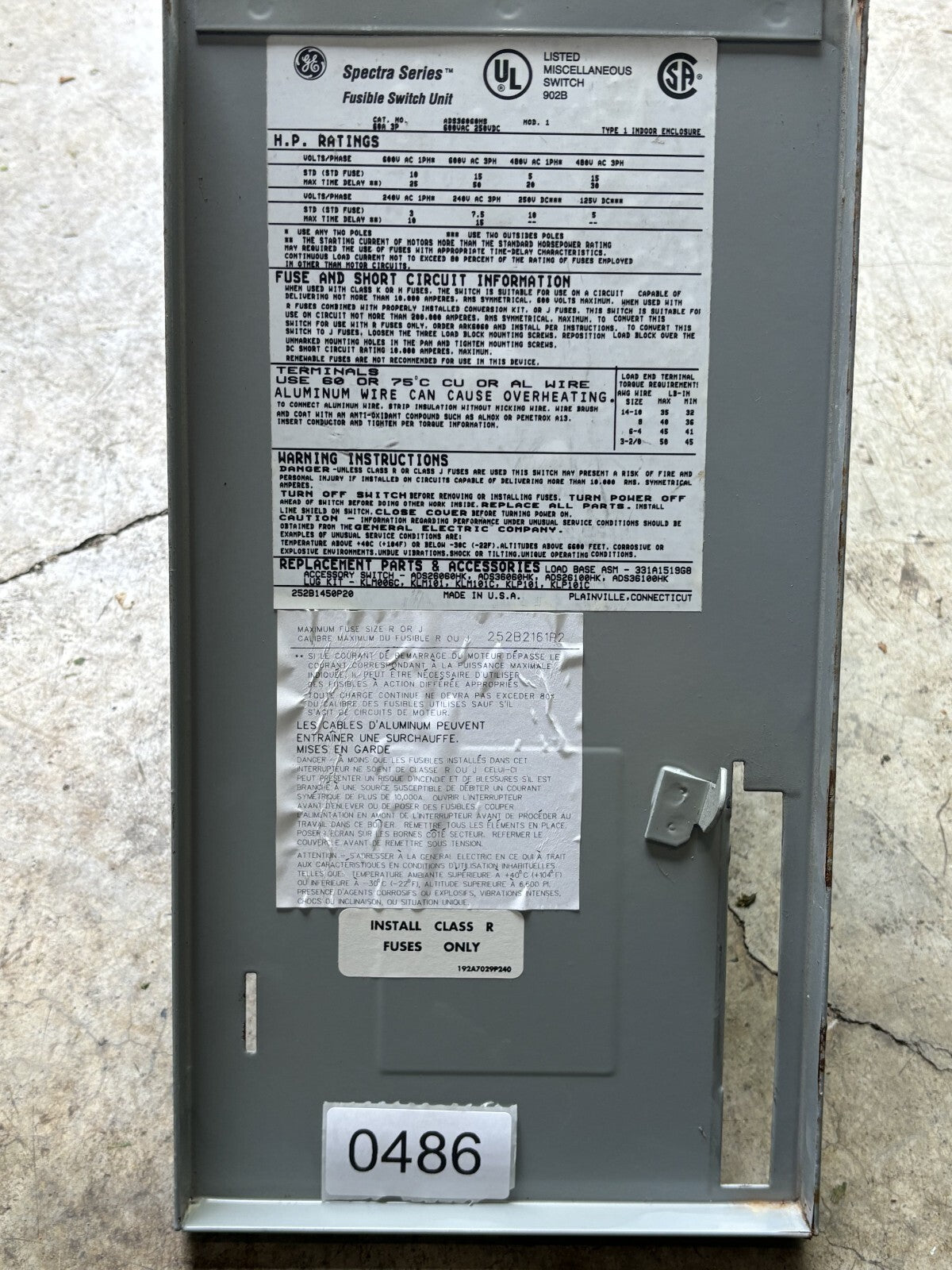 General Electric ADS36060HS Fusible Switch Unit 60 Amp 600 Volt3