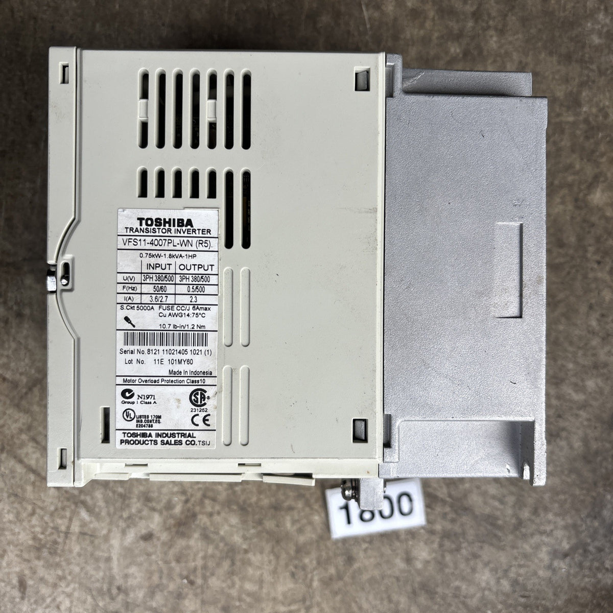 (1) TOSHIBA VFS11 4007PL WN (R5) TRANSISTOR INVERTER 1HP (H) MISSING KNOB3