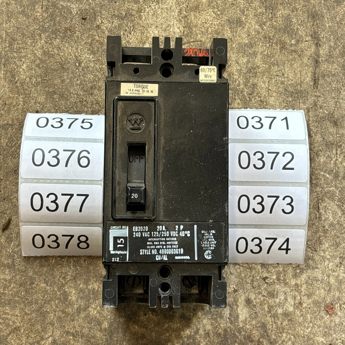 Westinghouse EB2020 Circuit Breaker 20 Amp 2 Pole 240 Vac0