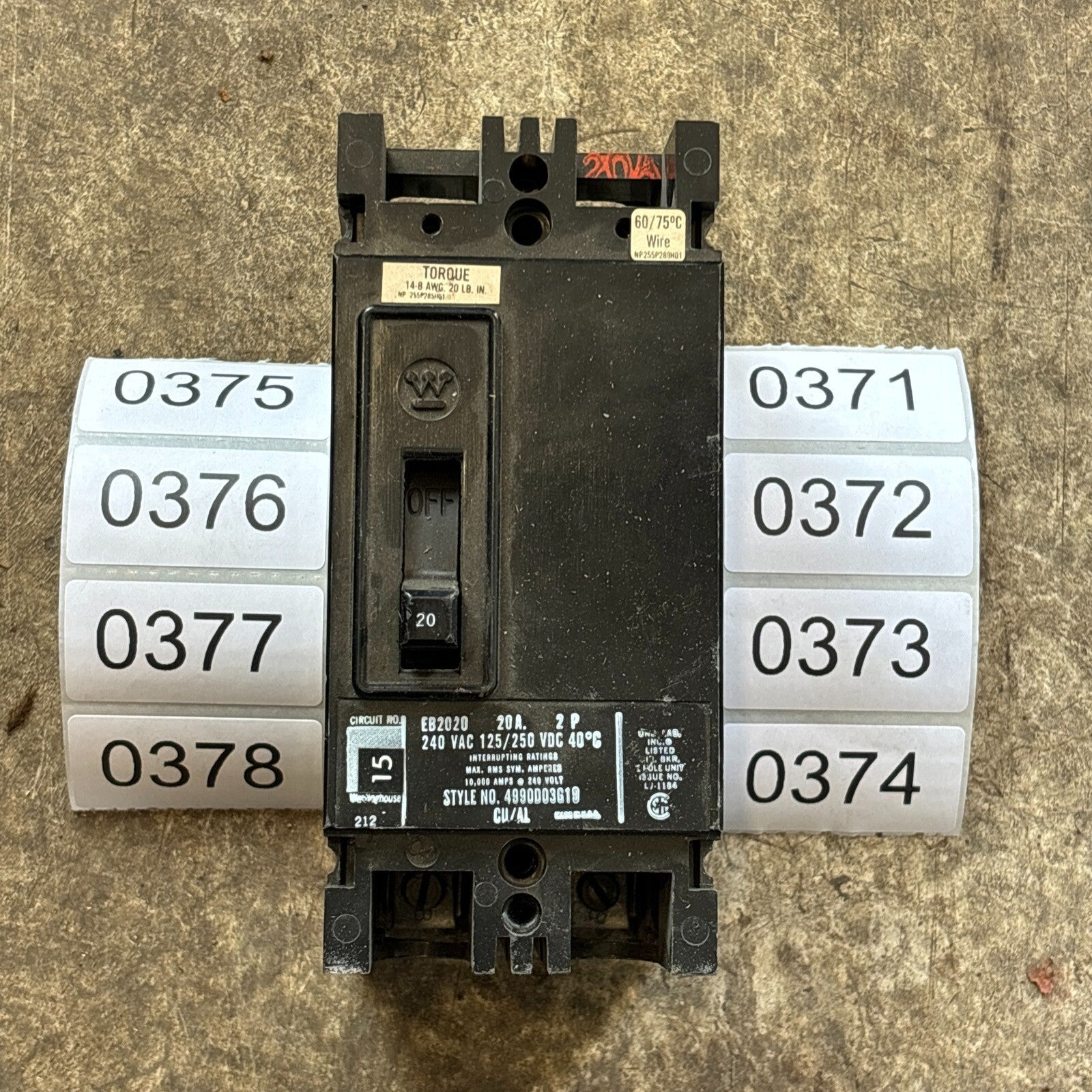 Westinghouse EB2020 Circuit Breaker 20 Amp 2 Pole 240 Vac0