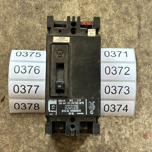 Westinghouse EB2020 Circuit Breaker 20 Amp 2 Pole 240 Vac0