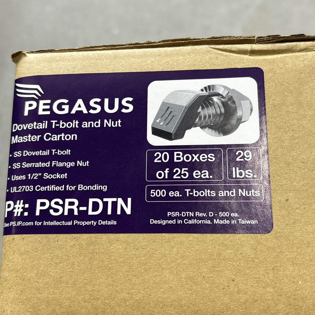 Pegasus PSR DTN SS Dovetail T Bolt And Flanged Nut 1/2 Socket (Box Of 500) 1