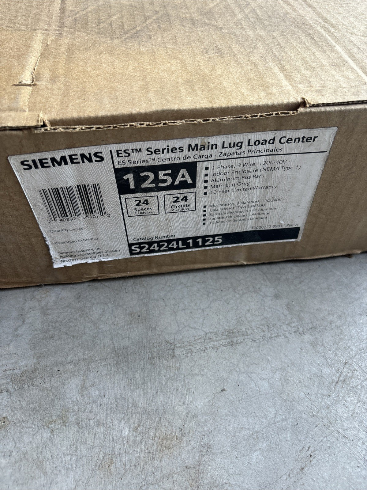 NEW Siemens Main Lug Loadcenter S2424L1125G 1 Phase 3 Wire 120/240v MLO 24C0
