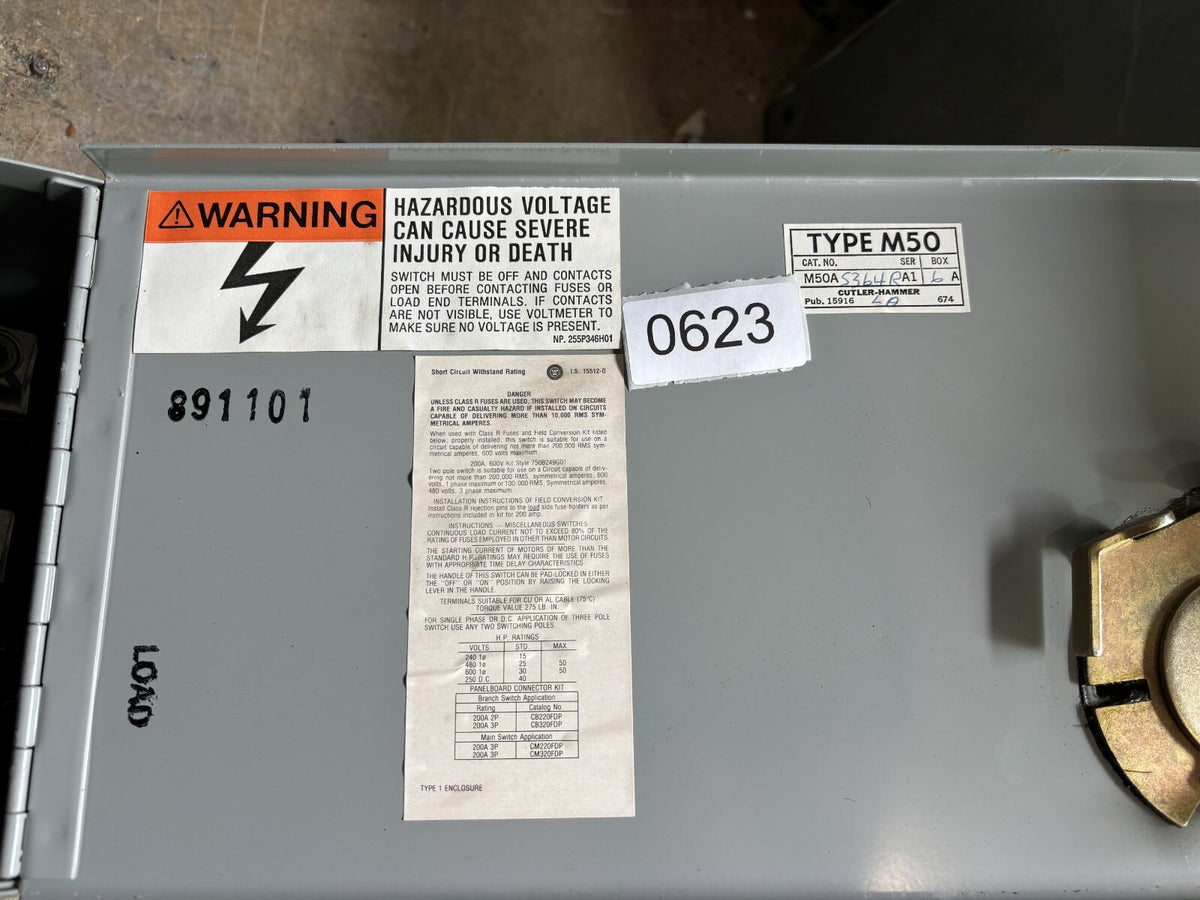 Westinghouse FDPS364R Fusible Panel Mount Switch 200 Amp 3 Pole 600 Vac5