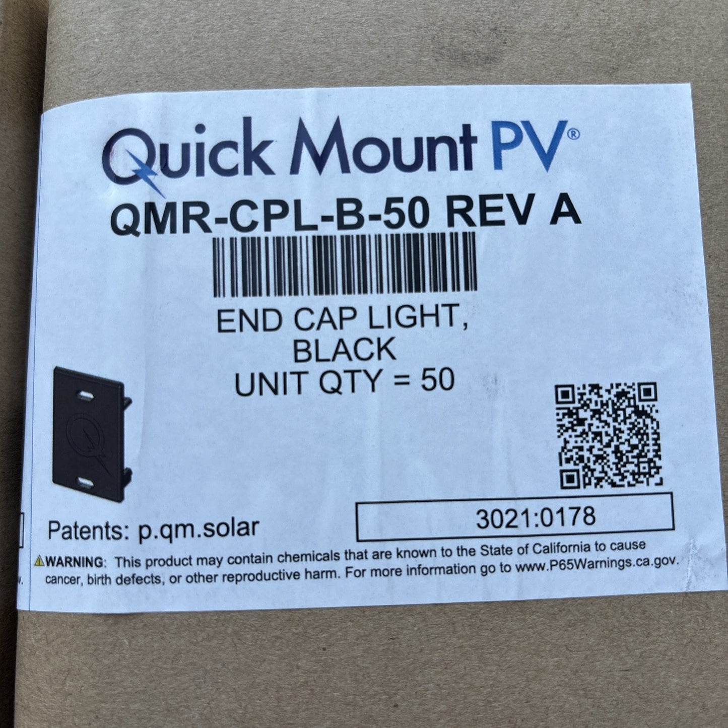 5x 50 Qty Quick Mount Universal QClick QMR-CPL-B-50 PV End Cap, Light, Black1