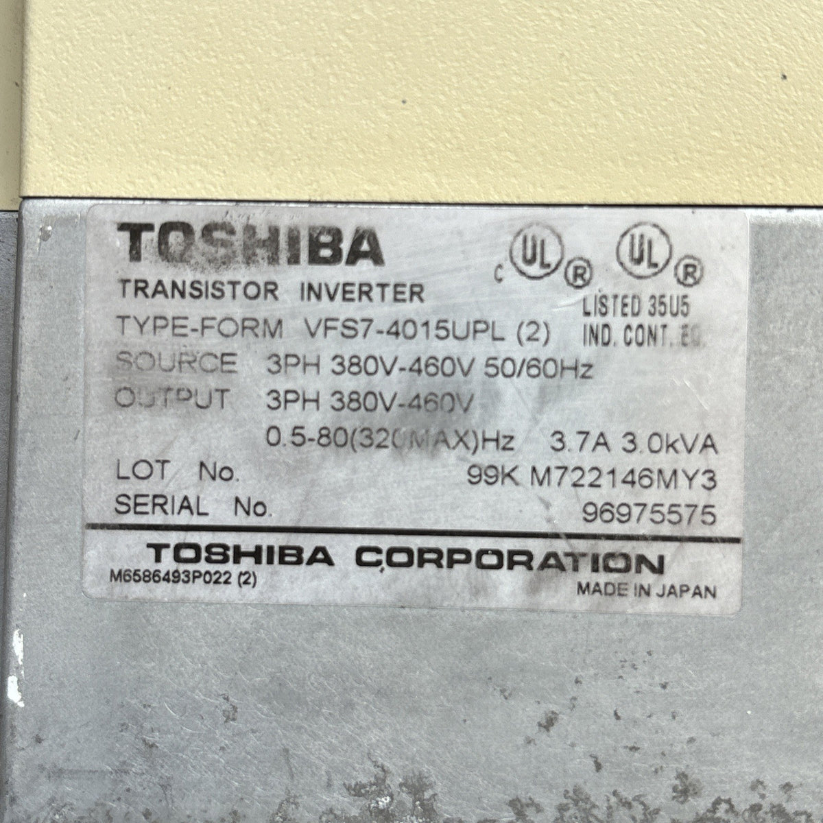VFS7 4015UPL  (2)  Toshiba 4.1A 460V 2HP VF S72