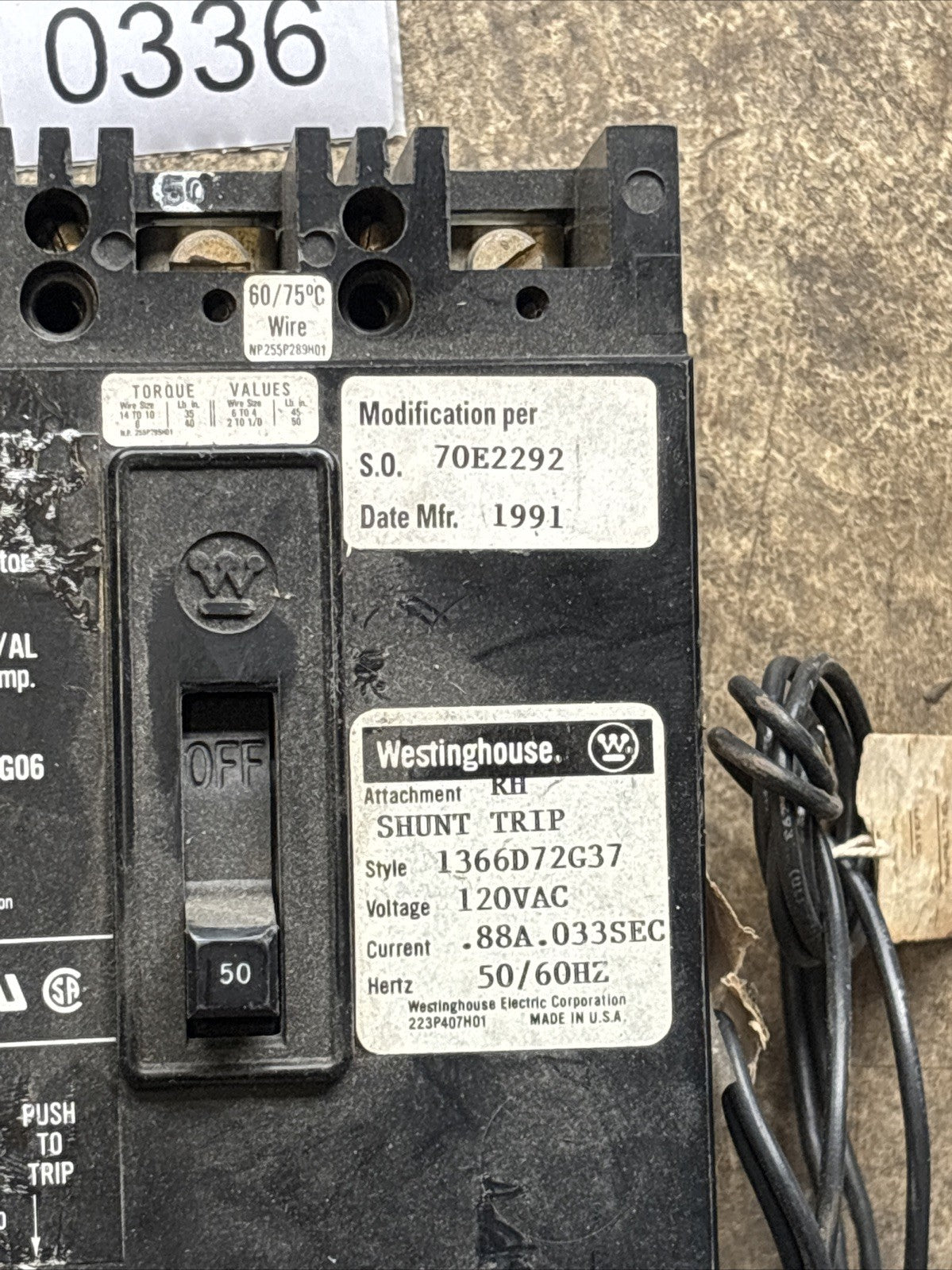 Westinghouse MCP23480CR 50 A Motor Circuit Protector Breaker 3 Pole 600 VAC Used2