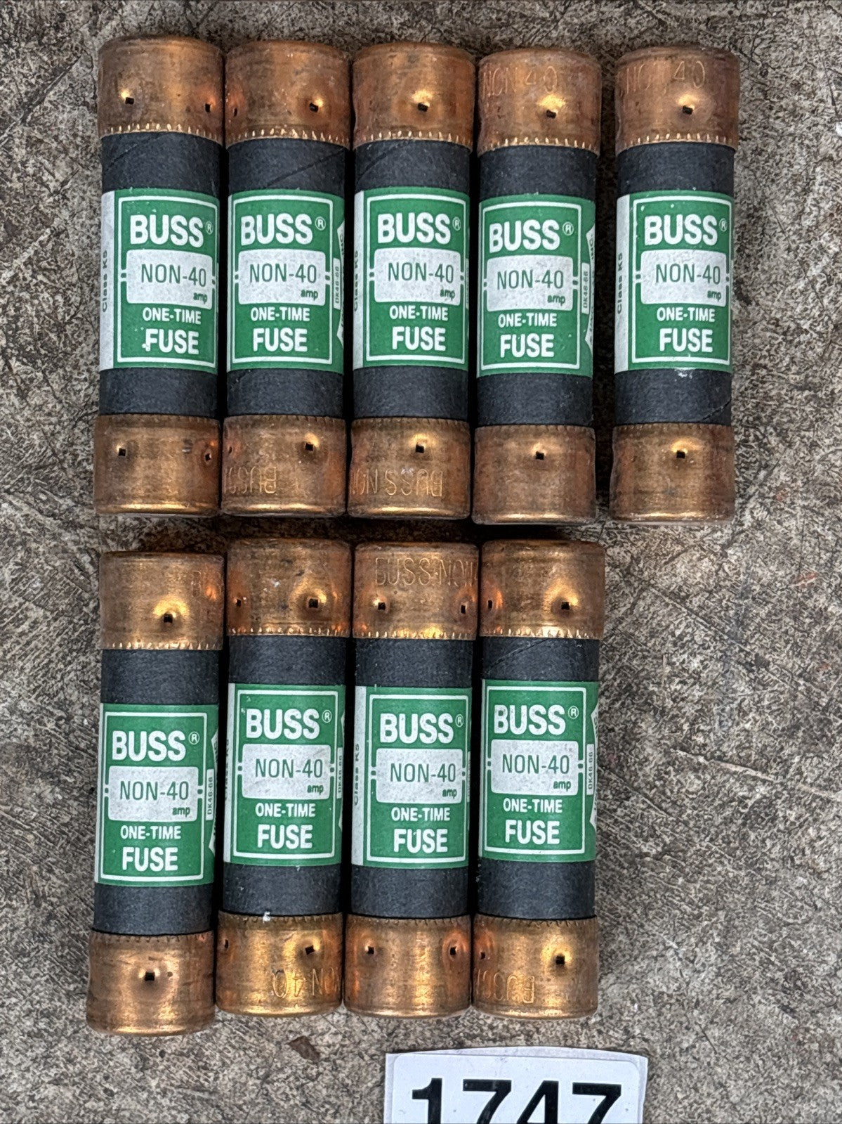 Lot of 9 Buss One time NON40 NON35 Class K5 40A  250VAC Fuses2