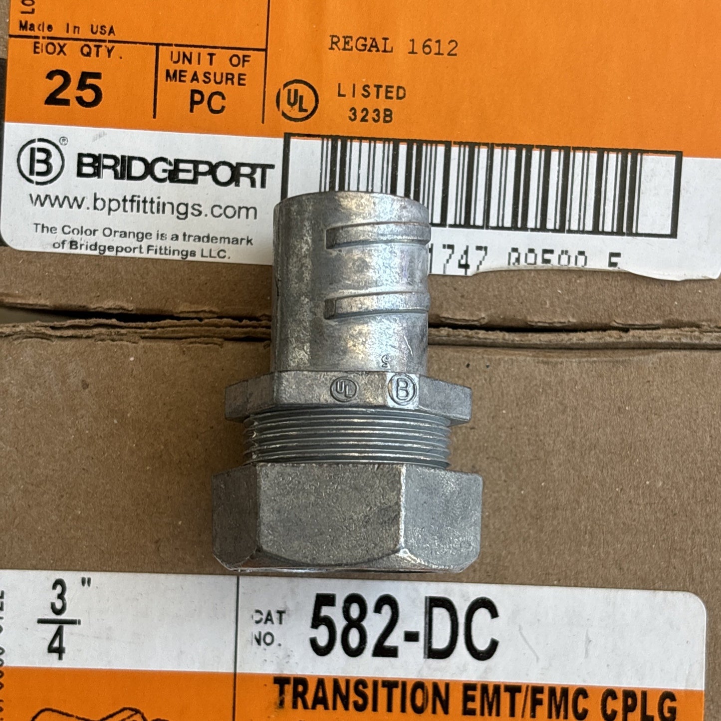 Lot Of 75 Bridgeport 582 DC Transition EMT/FMC CPLG 3/4",3