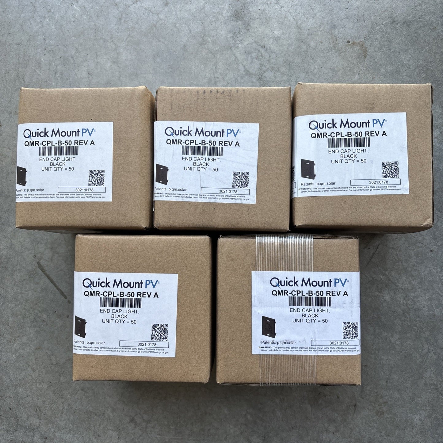 5x 50 Qty Quick Mount Universal QClick QMR-CPL-B-50 PV End Cap, Light, Black0