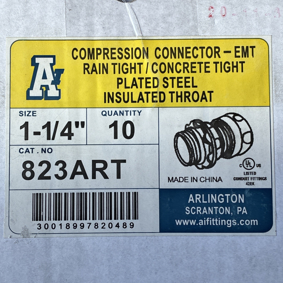 10 Arlington 823ART, 1 1/4, Steel, Rain Tight, Compression, EMT Conduit Coupling1
