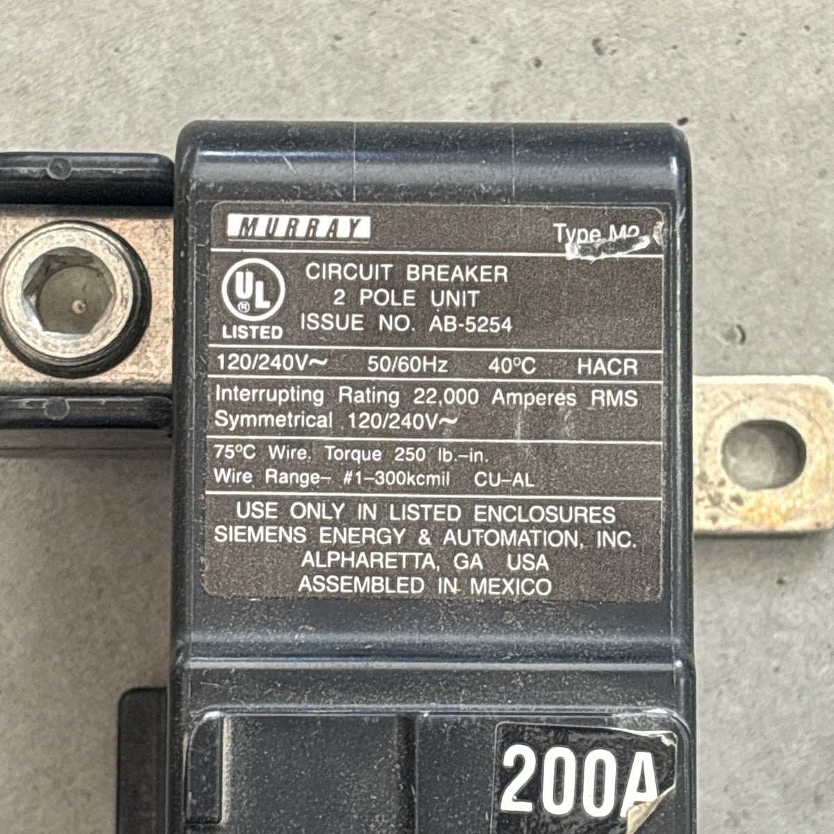 Murray M2 200A 240V 2 Pole M2200  Circuit Breaker1