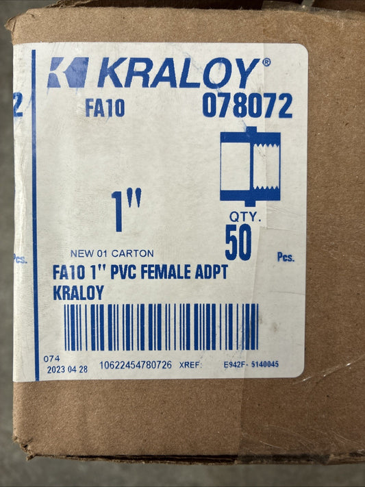 Lot of 50 New Kraloy FA10 1" PVC Female Adapters 0780720