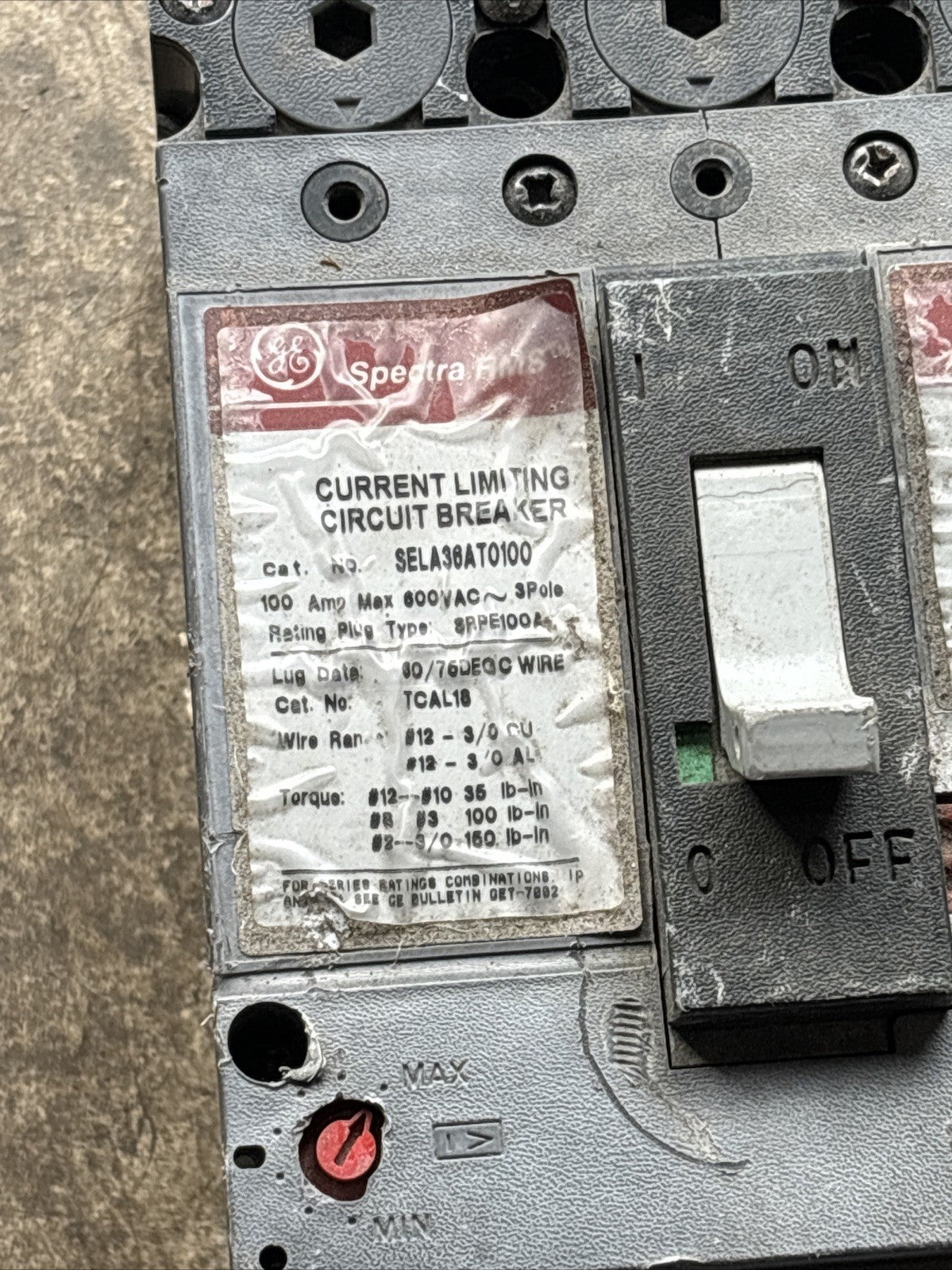 General Electric SELA36AT0100 Circuit Breaker 100A 3P 600V 3 pole 100 Amp TESTED2