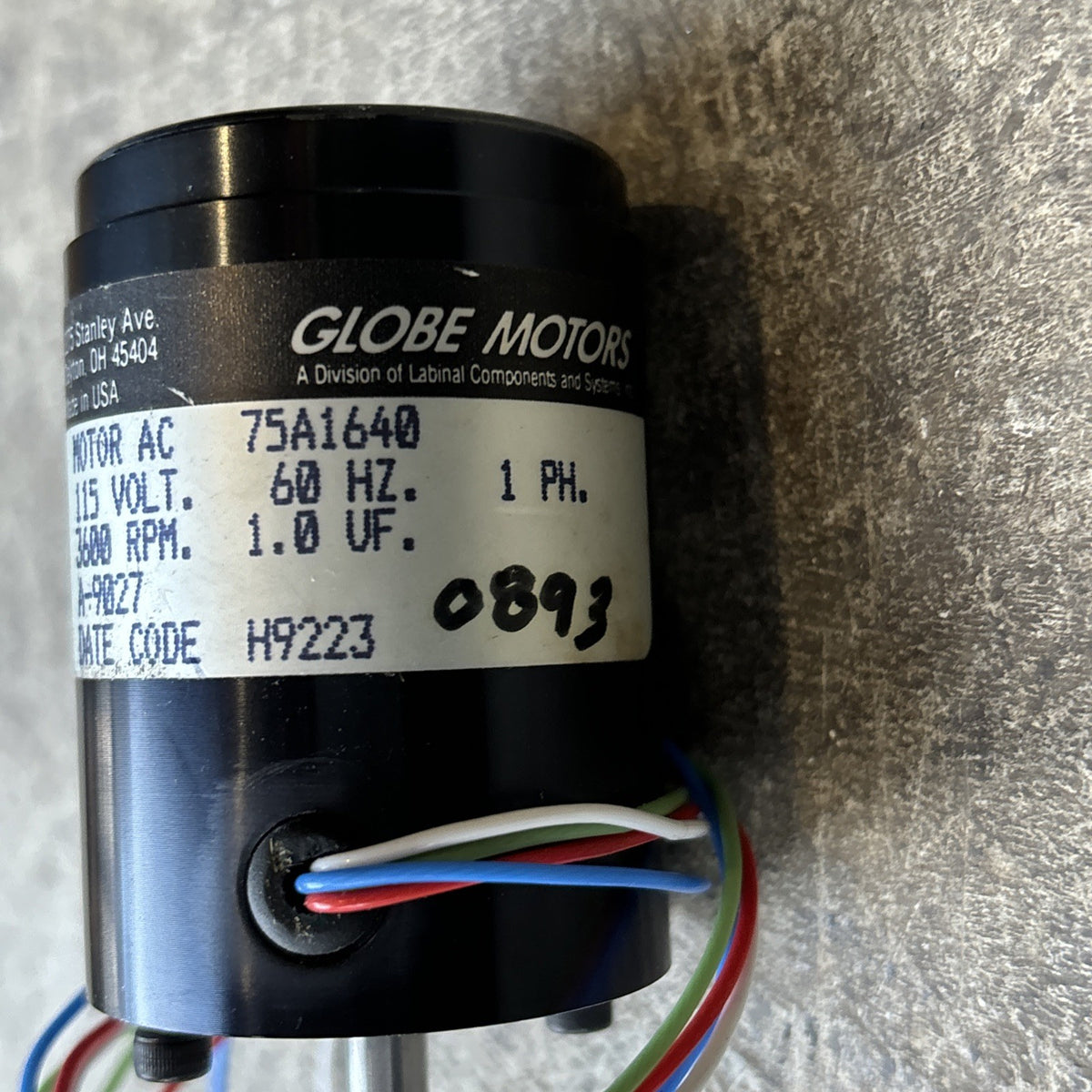 Globe Motors 75A1640 AC Gear Motor 115V 1 P 3600 RPM New2
