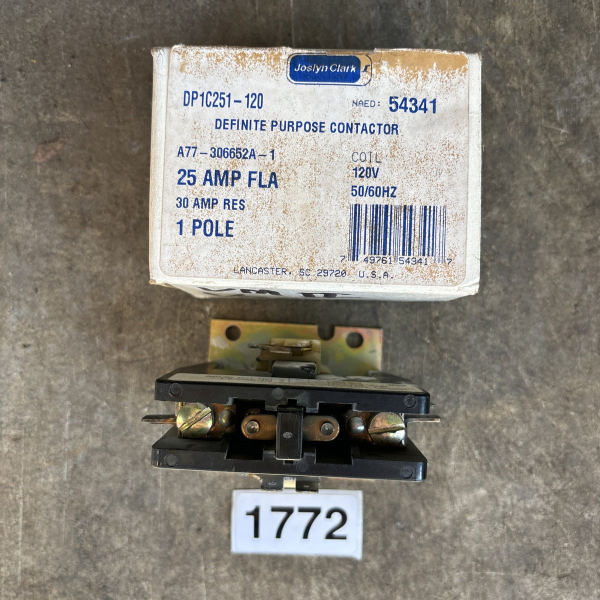 JOSLYN CLARK DP1C251 120 DEFINITE PURPOSE CONTACTOR 30 AMP 1 POLE NOS0