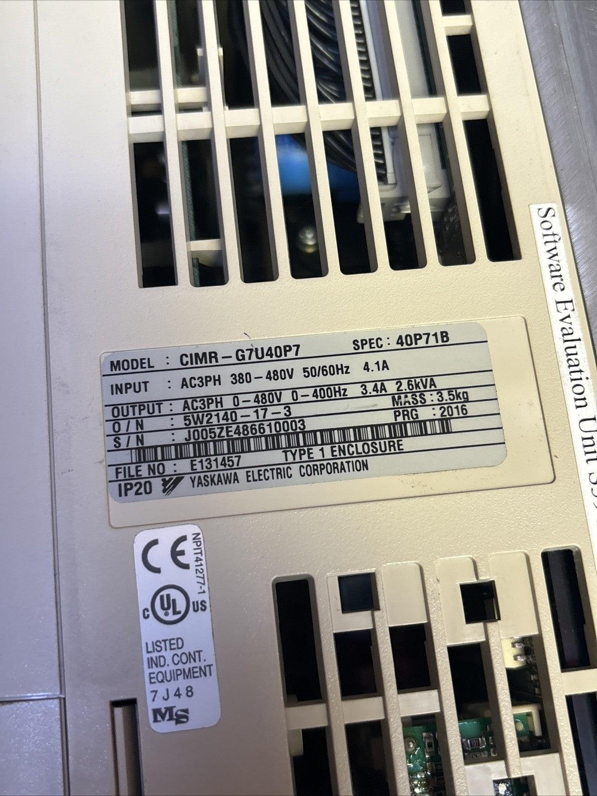 YASKAWA 1 HP G7 VARISPEED VFD DRIVE CIMR G7U40P73