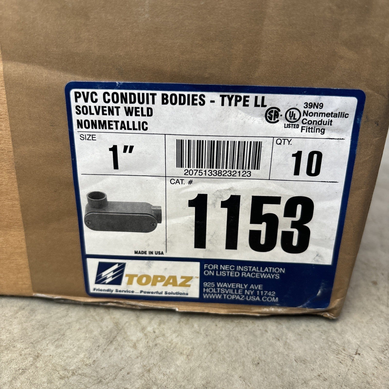 New Case Of 10 Topaz 1153 1" LL Type PVC Conduit Body Gray1