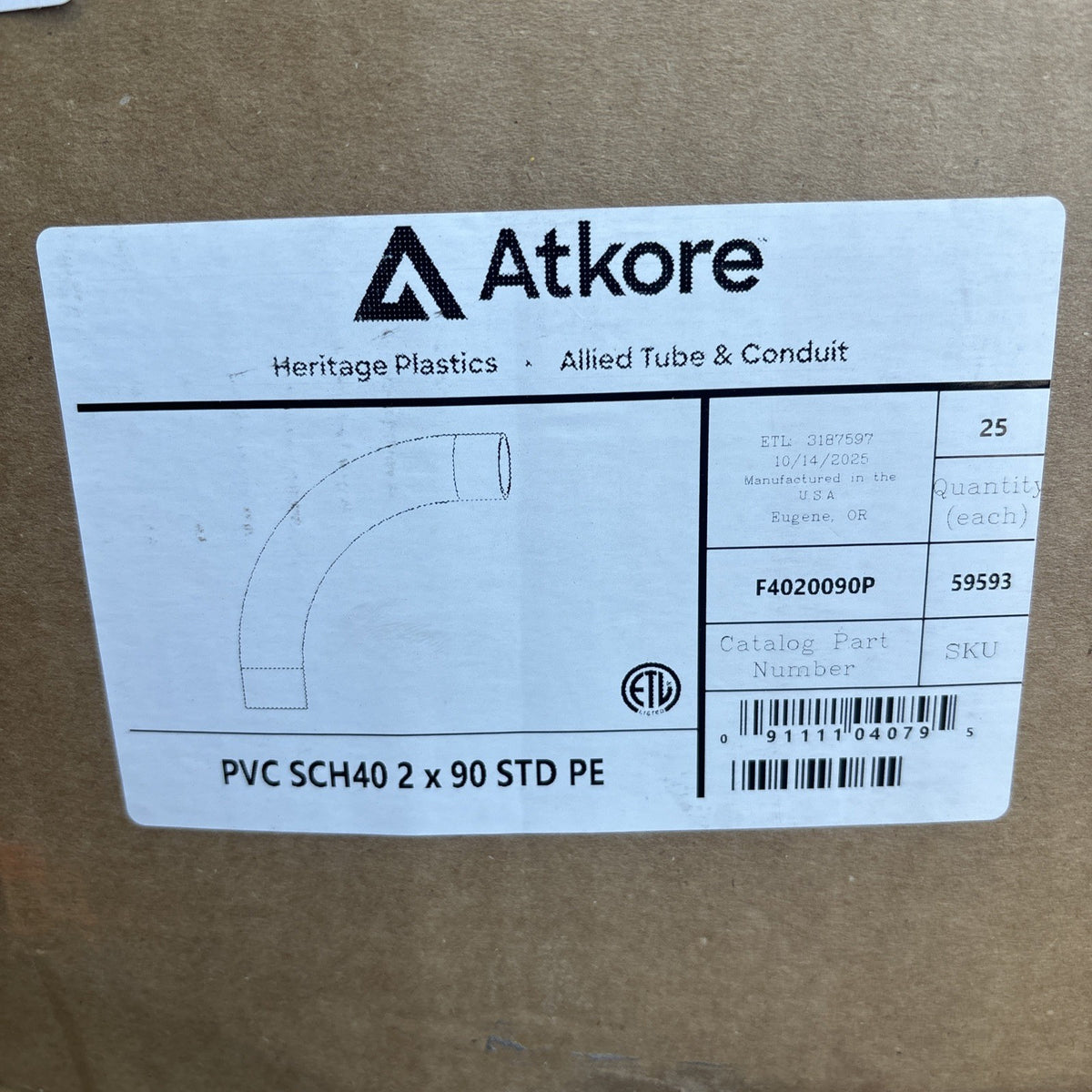 Case Of 26 Atkore   F4020090P   2" x 90 deg Elbow w/ Plain End   SCH40  0