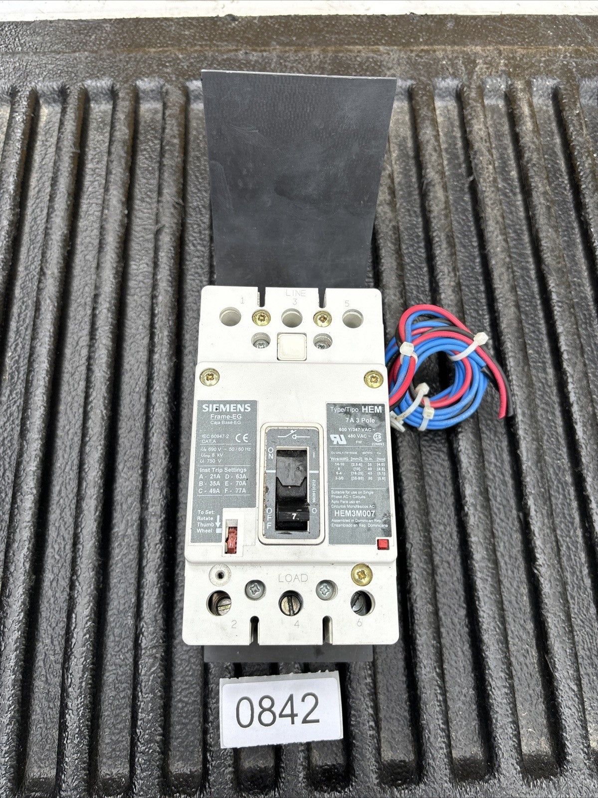 SIEMENS HEM3M007 7Amp 3P 480VAC EG FRAME C.B. Used, Tested0
