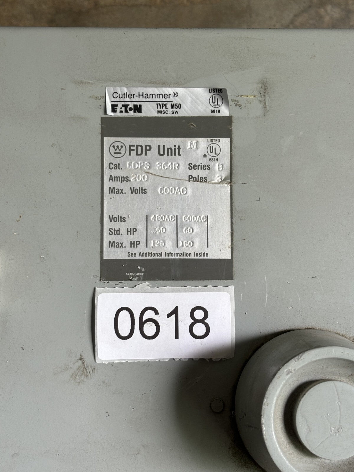 Westinghouse FDPS364R Fusible Panel Mount Switch 200 Amp 3 Pole 600 Vac1