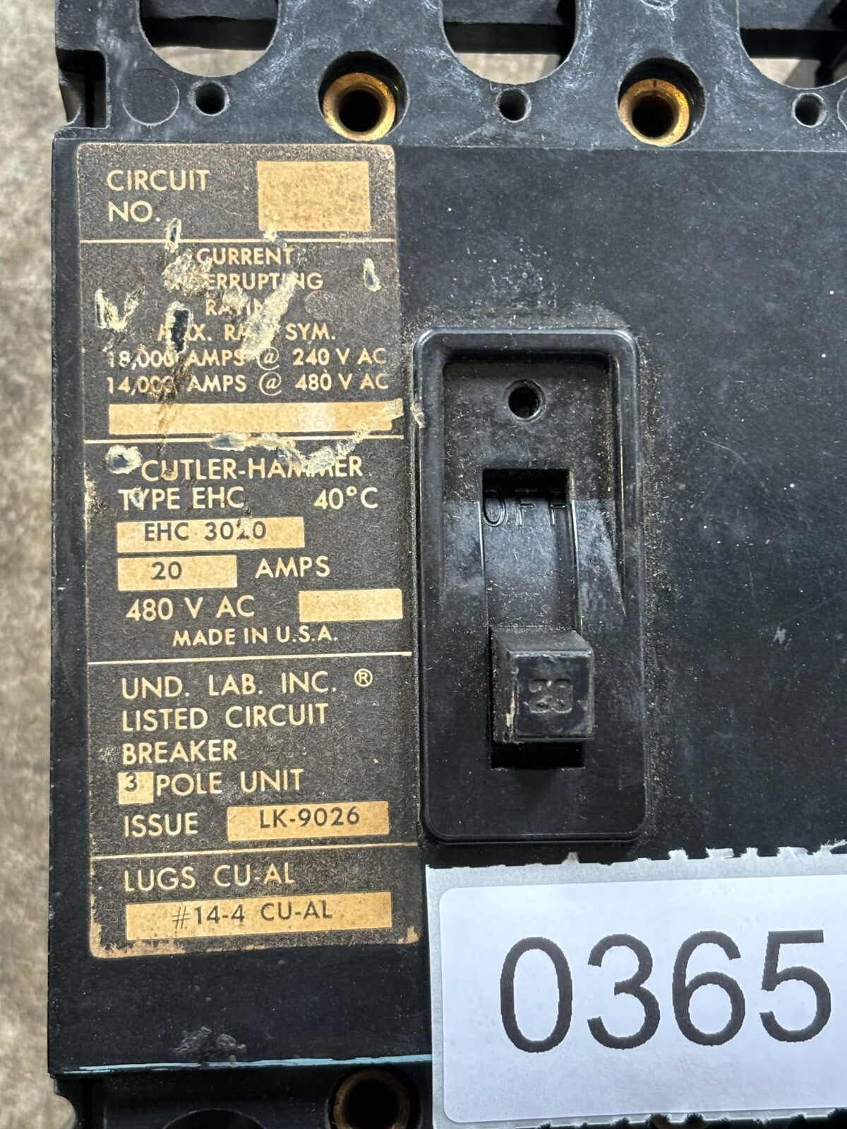 Cutler Hammer EHC3020 Circuit Breaker 20 A 3P 240/480V1