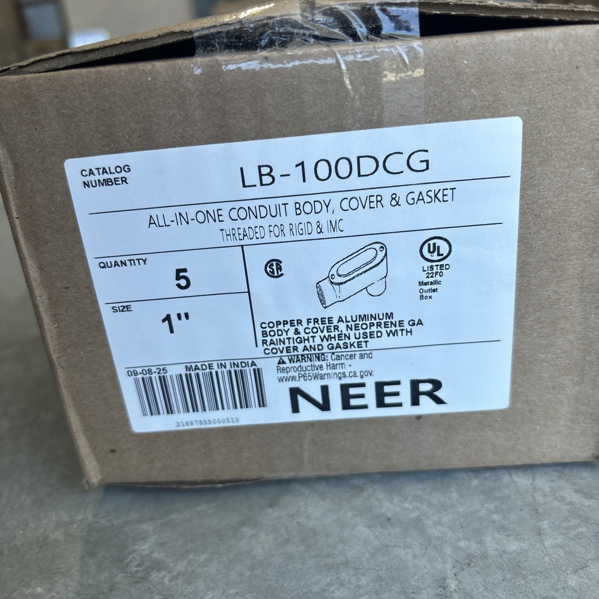 5 LB-100DCG Type LB Conduit Body With Cover and Gasket 1 in Hub Appleton NEER1