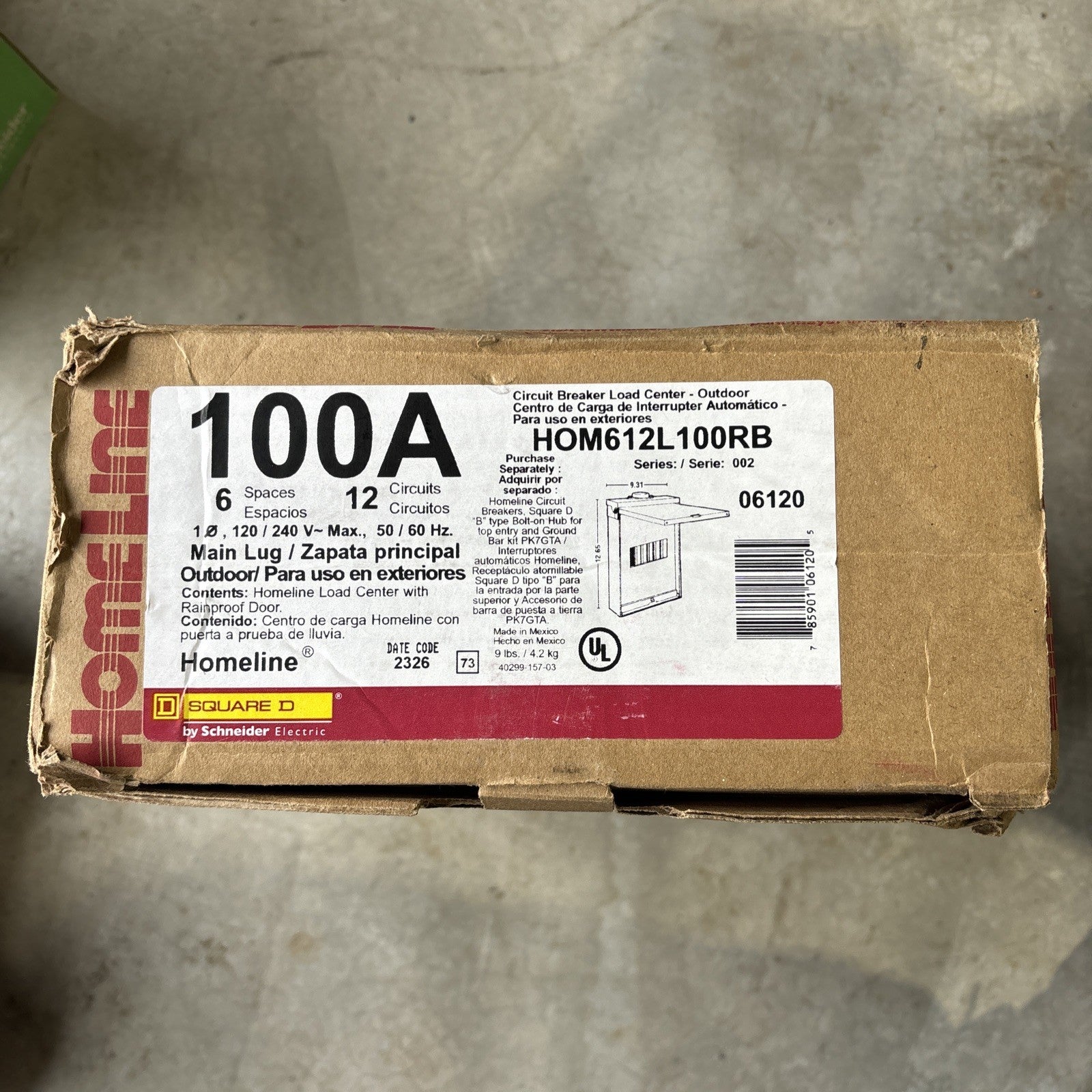 Square D HOM612L100RB Circuit Breaker Load Center  100A   120/240V   6 Space0