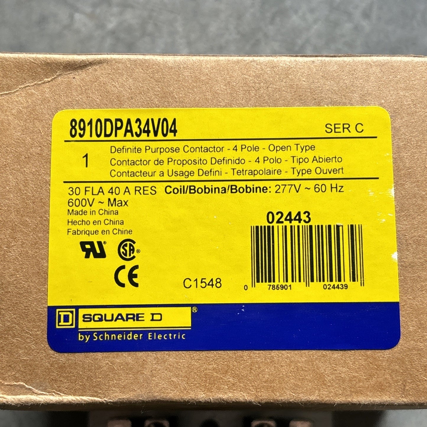Square D 8910-DPA34 V04 Contactor - 277V 60 Hz Coil1