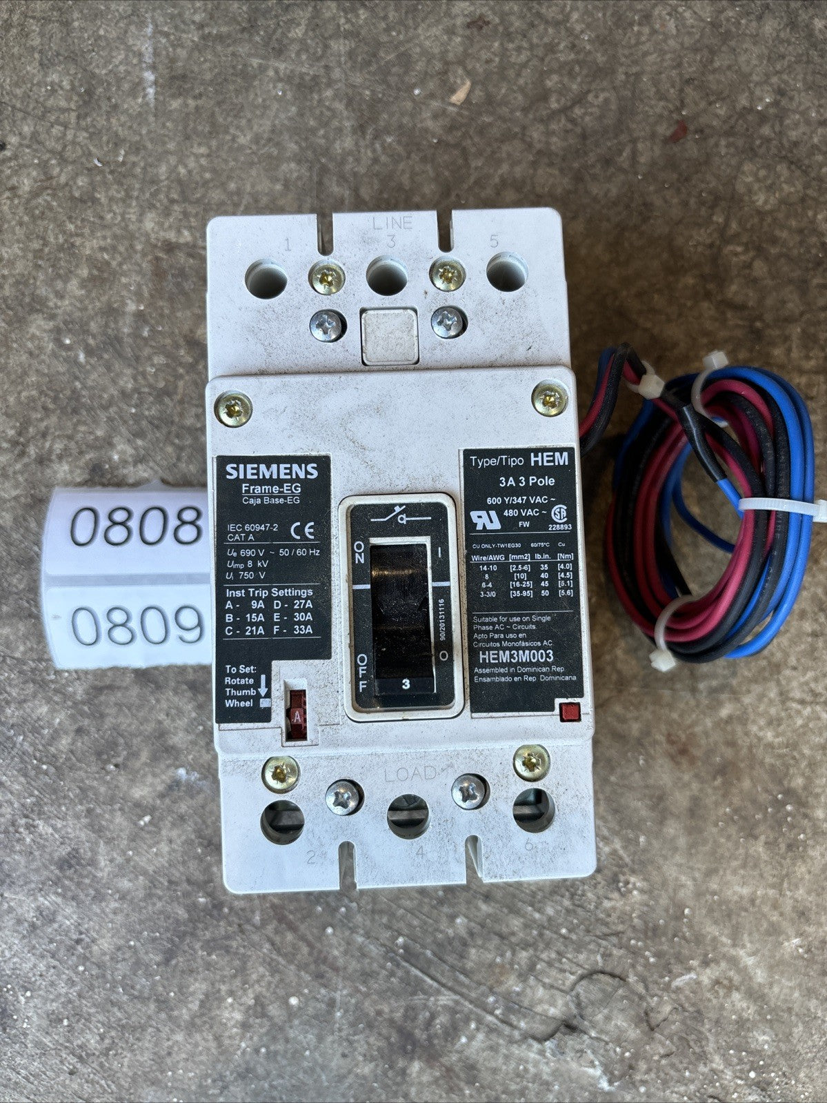 Siemens HEM3M003 3A Circuit Breaker HEM3M003L0