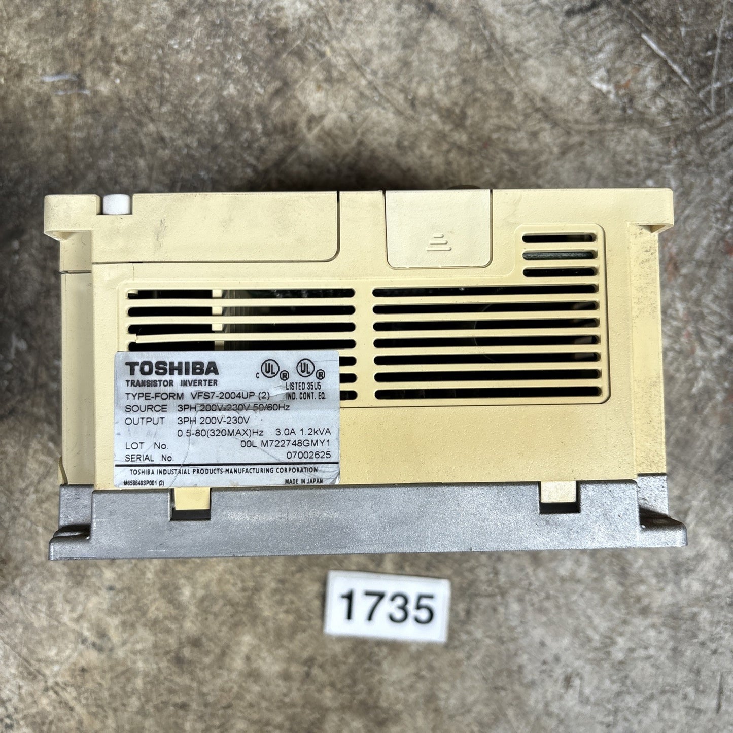 Toshiba VFS7 2004UP Transistor Invertor 3 Phase 3 Amp 200 230 Volts Works Read3