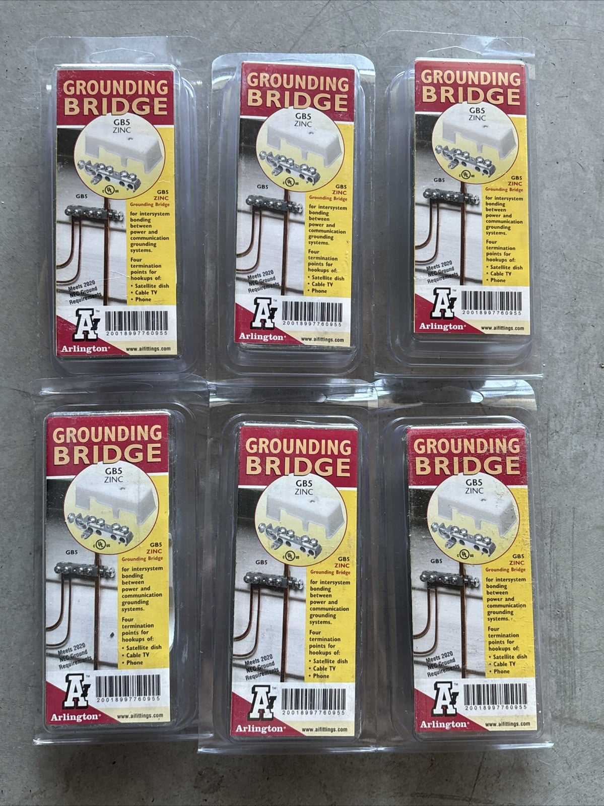 Lot If 6 Arlington Industries GB5 1 Zinc Grounding Bridge With Cover0