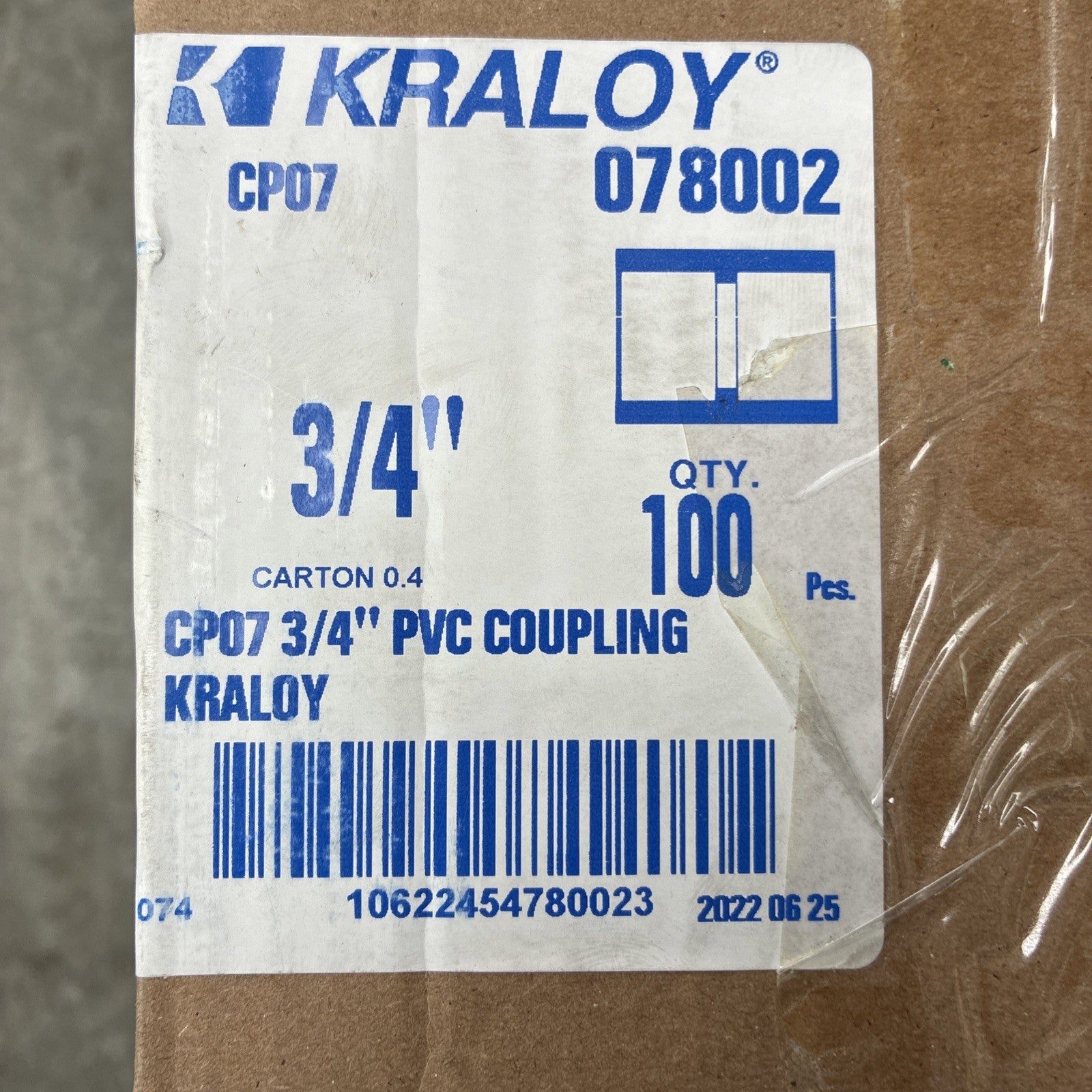 Kraloy 078002 CP07 3/4" PVC Coupling Slip x Slip Sch 40 Qty 1001