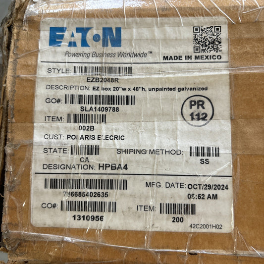 NEW IN BOX  EATON PANELBOARD ENCLOSURE EZB2048R 48" X 20" TYPE 10