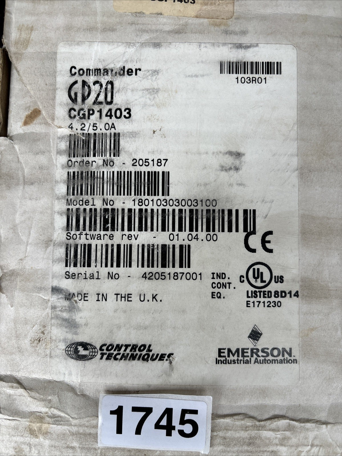 EMERSON CGP1403 SERVO AMPLIFIER NEW IN BOX0