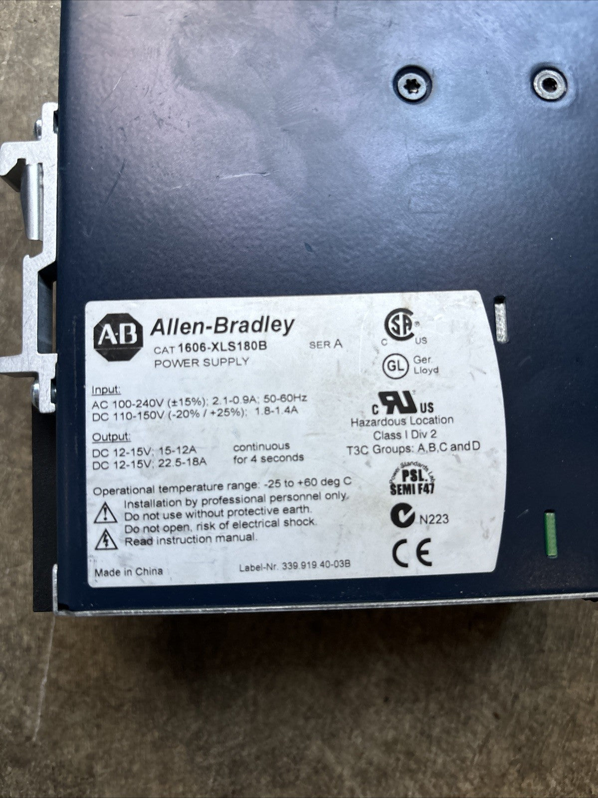 Allen Bradley 1606-XLS180B /A Power Supply 1606XLS (4.5.1)1