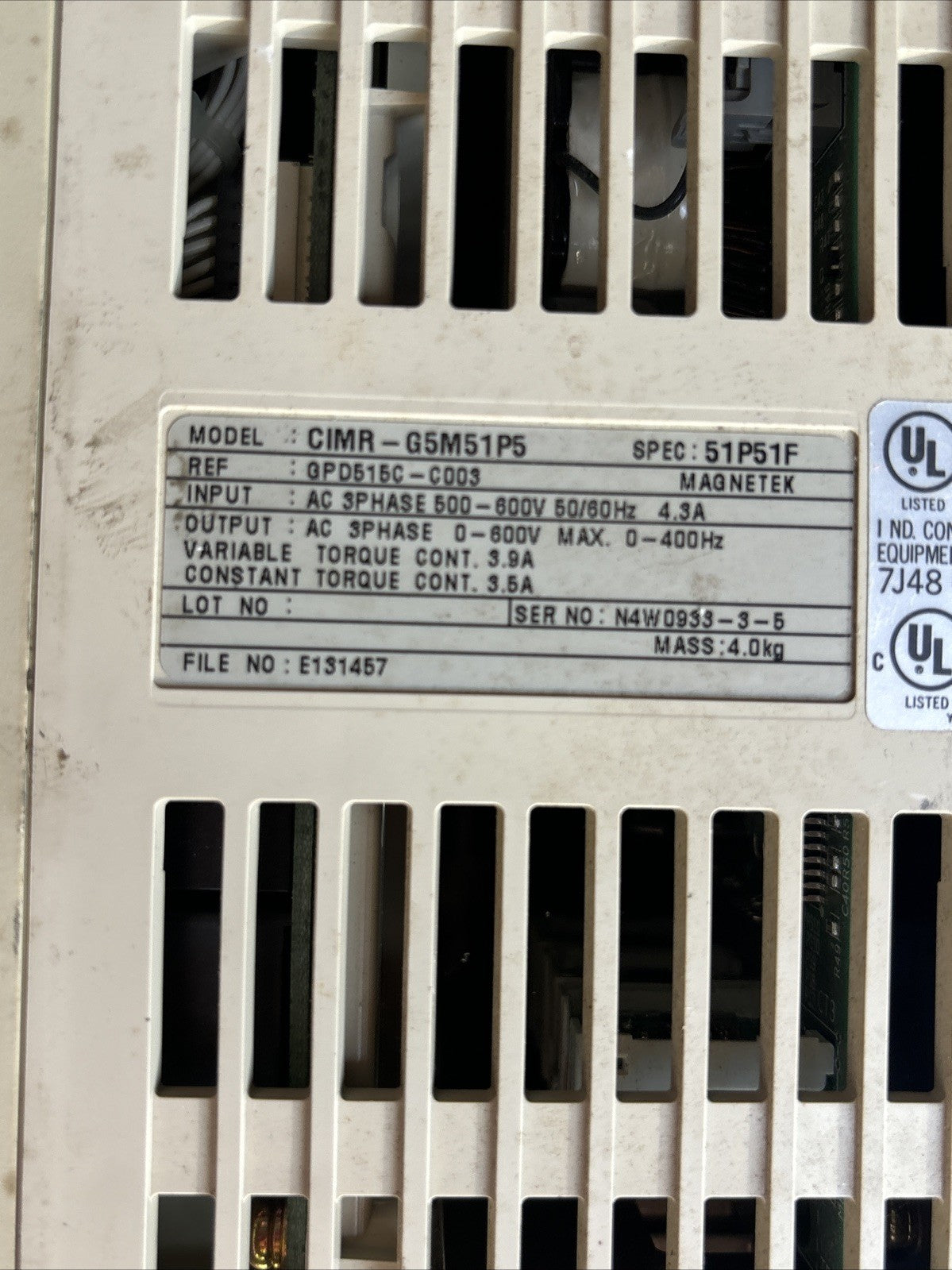 CIMR G5M51P5  GPD515C  C003 YASKAWA ELECTRIC  3HP VFD IN 500 600V OUT 0 600V3